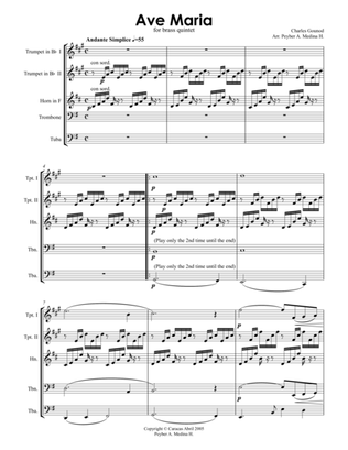 Gounod, Ave Maria, for Brass Quintet.