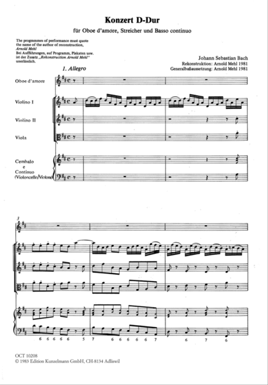 Concerto for oboe d'amore in D major String Orchestra scores gallery preview page 2