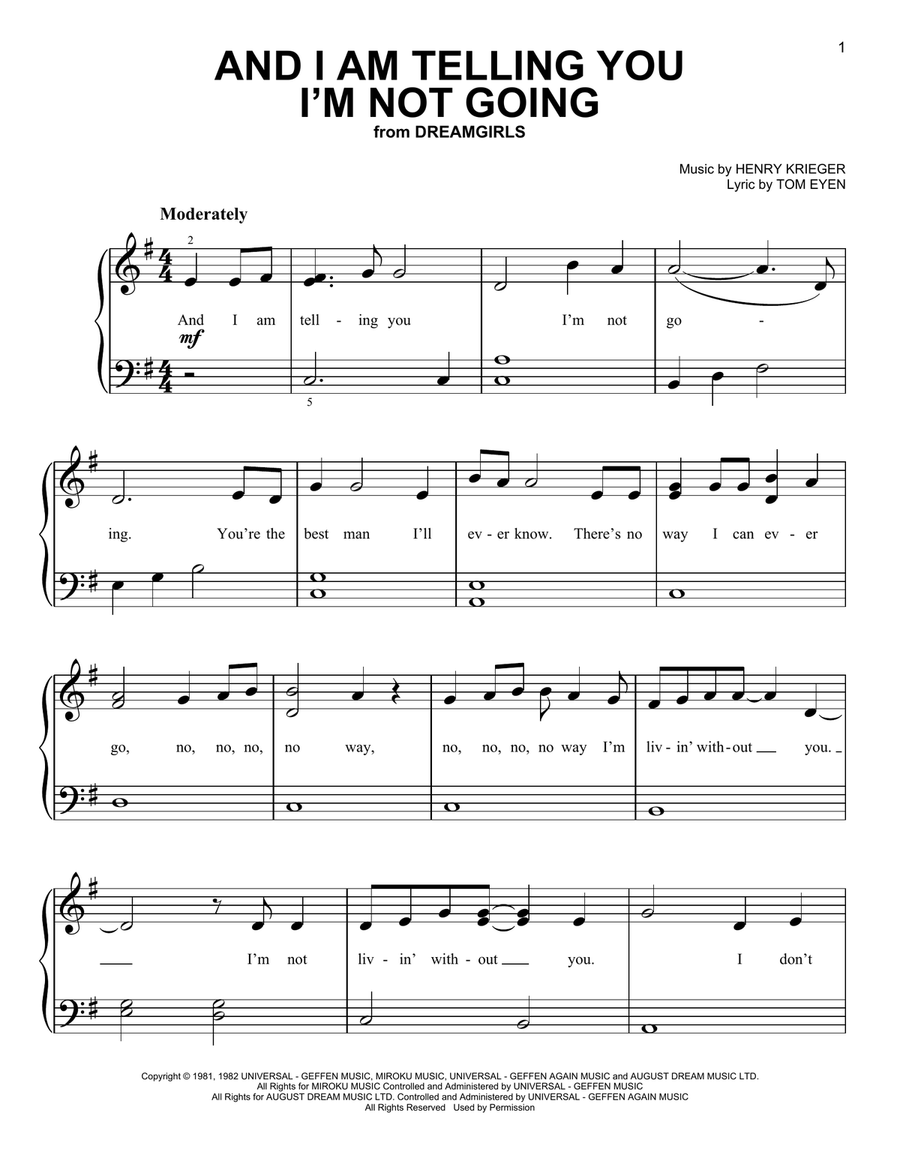 And I Am Telling You I'm Not Going (from the musical Dreamgirls) Easy Piano scores gallery preview page 1