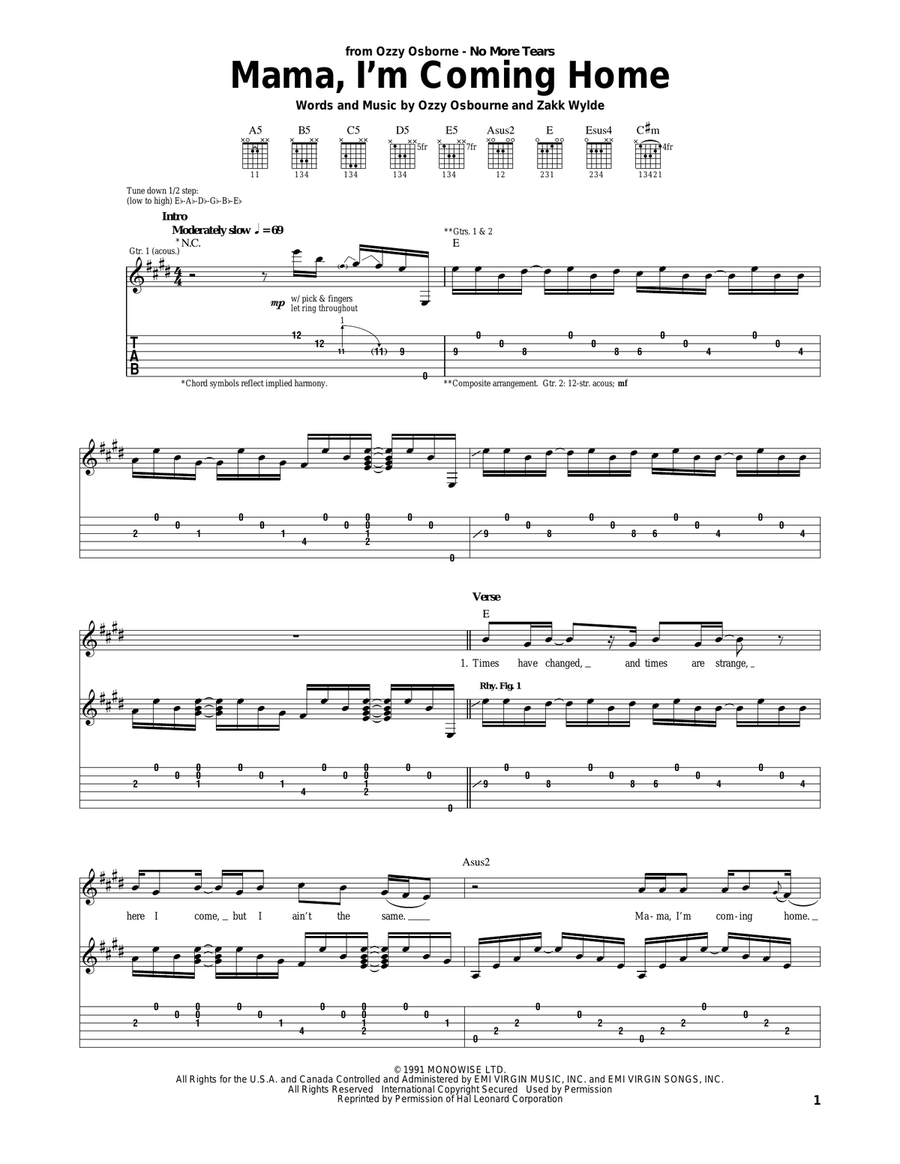 Mama, I'm Coming Home Acoustic Guitar scores gallery preview page 1