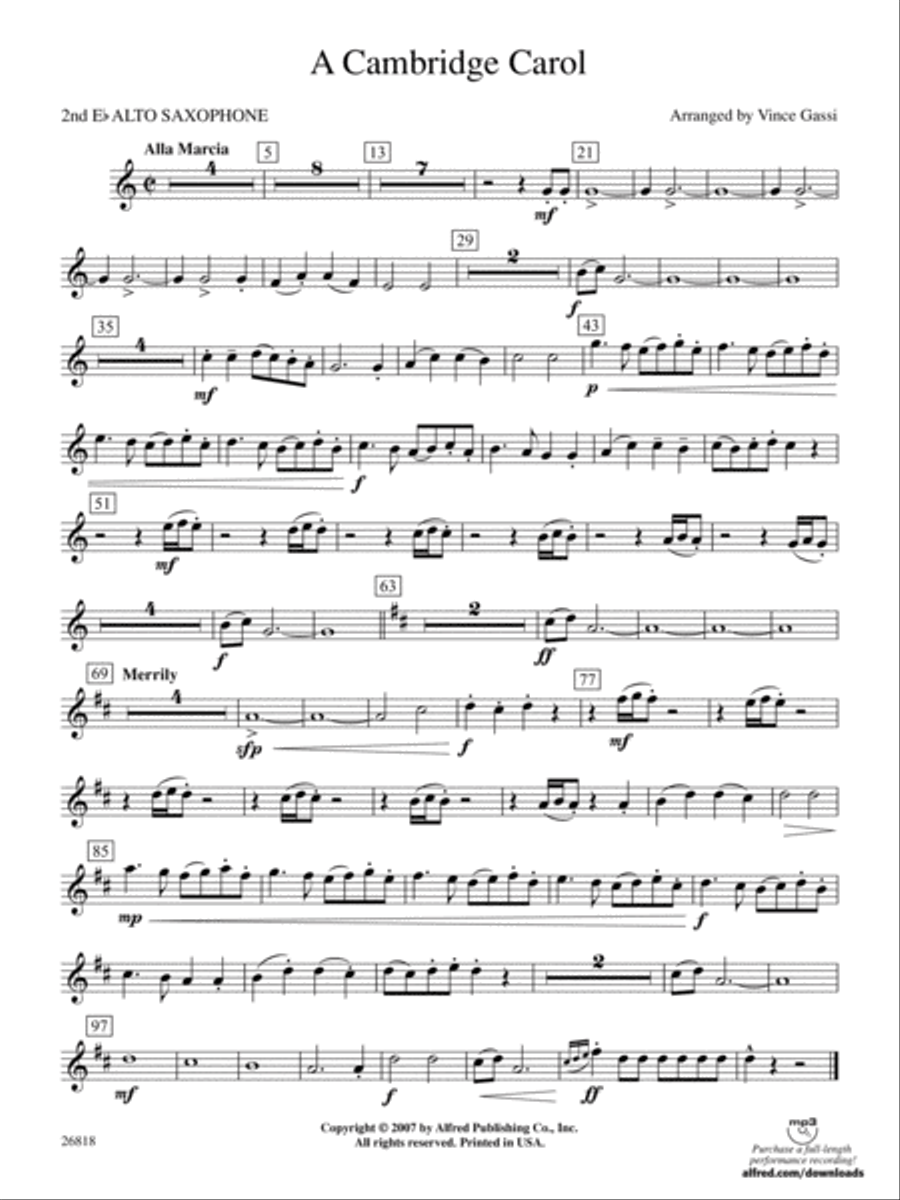 A Cambridge Carol: 2nd E-flat Alto Saxophone Concert Band scores gallery preview page 1