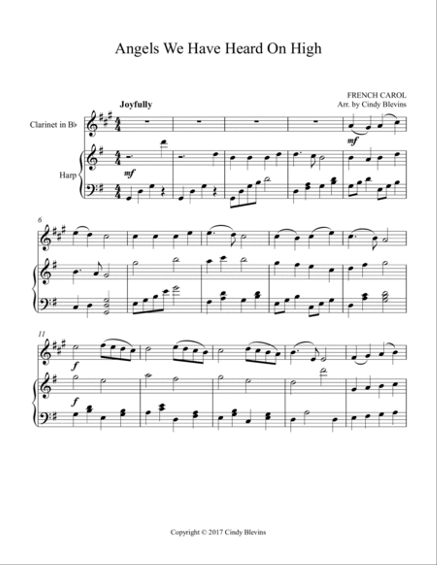 Angels We Have Heard On High, for Harp and Clarinet Clarinet scores gallery preview page 2