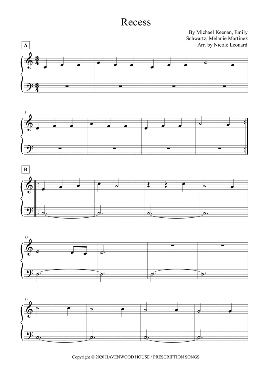 Recess Recess Easy Piano scores gallery preview page 1
