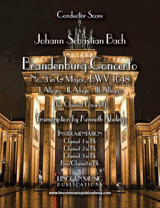 Book cover for Bach - Brandenburg Concerto No. 3 (for Clarinet Quartet & Optional Organ)