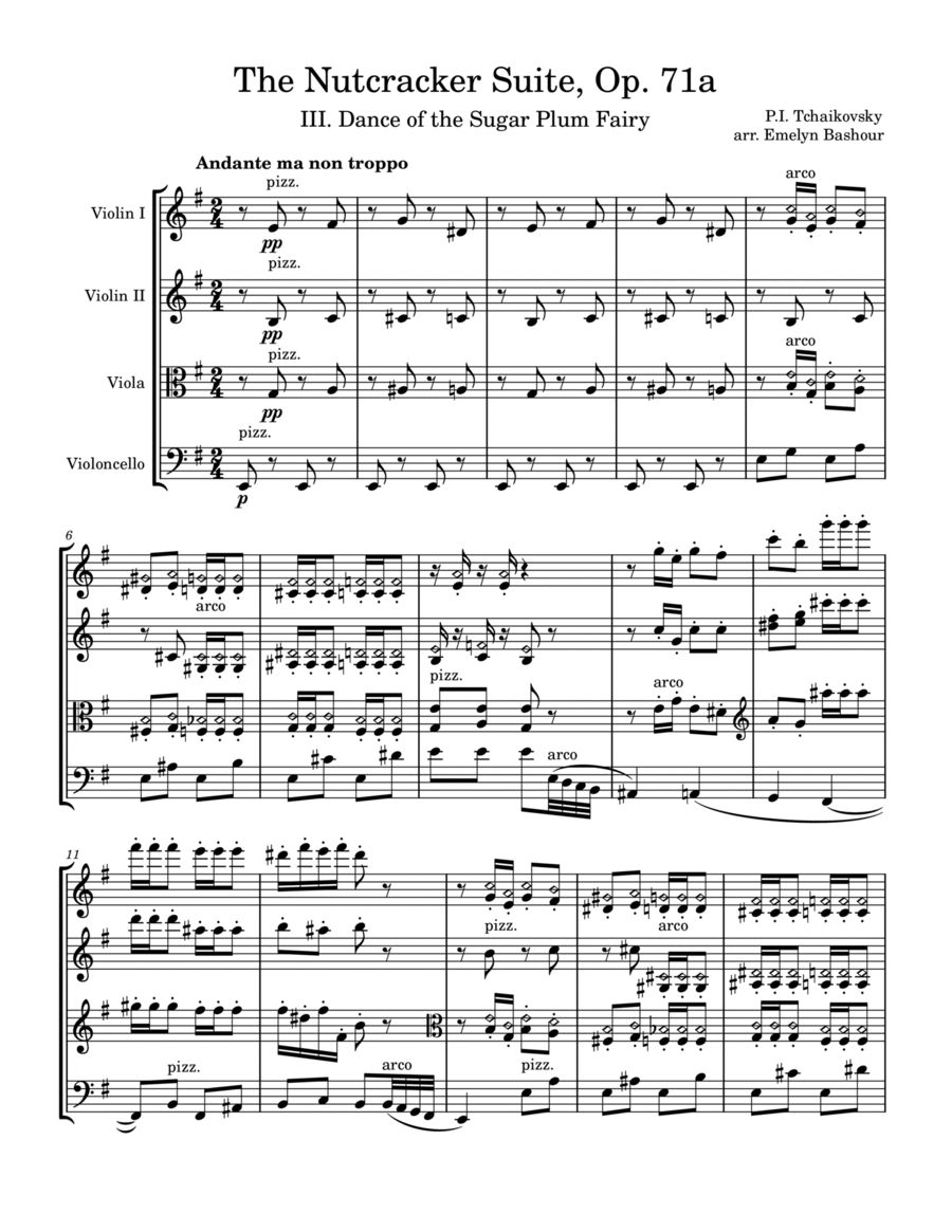 The Nutcracker Suite, Op. 71a: Dance of the Sugar Plum Fairy String Quartet scores gallery preview page 1