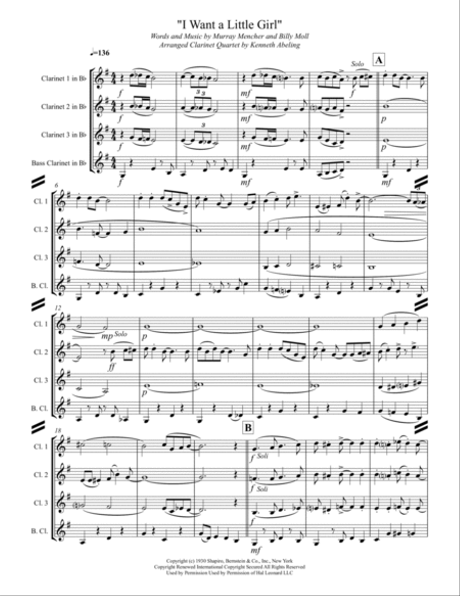 I Want A Little Girl Woodwind Ensemble scores gallery preview page 2