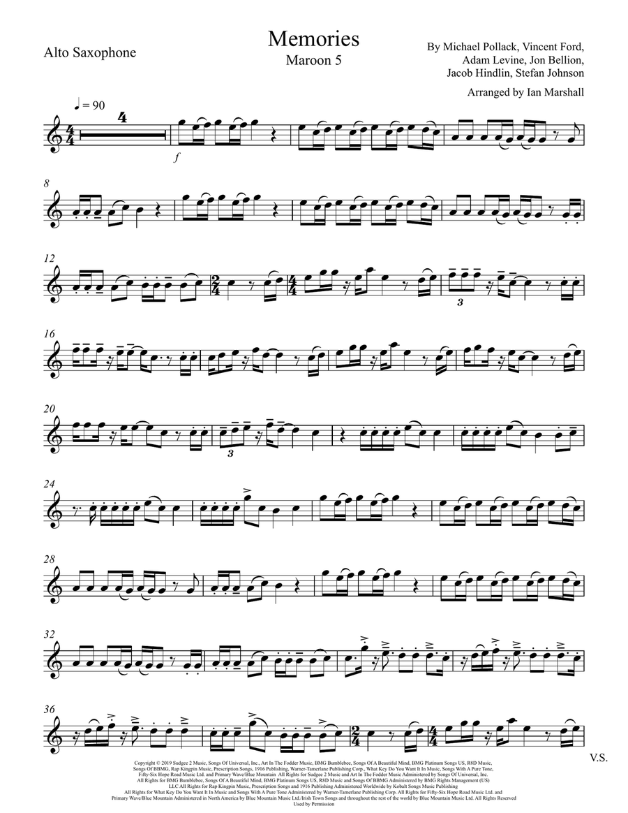 Memories Memories Alto Saxophone scores gallery preview page 1