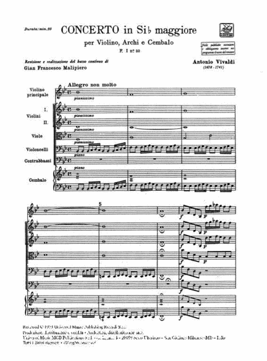 Concerto Per Violino, Archi e BC: In Si Bem Rv 375