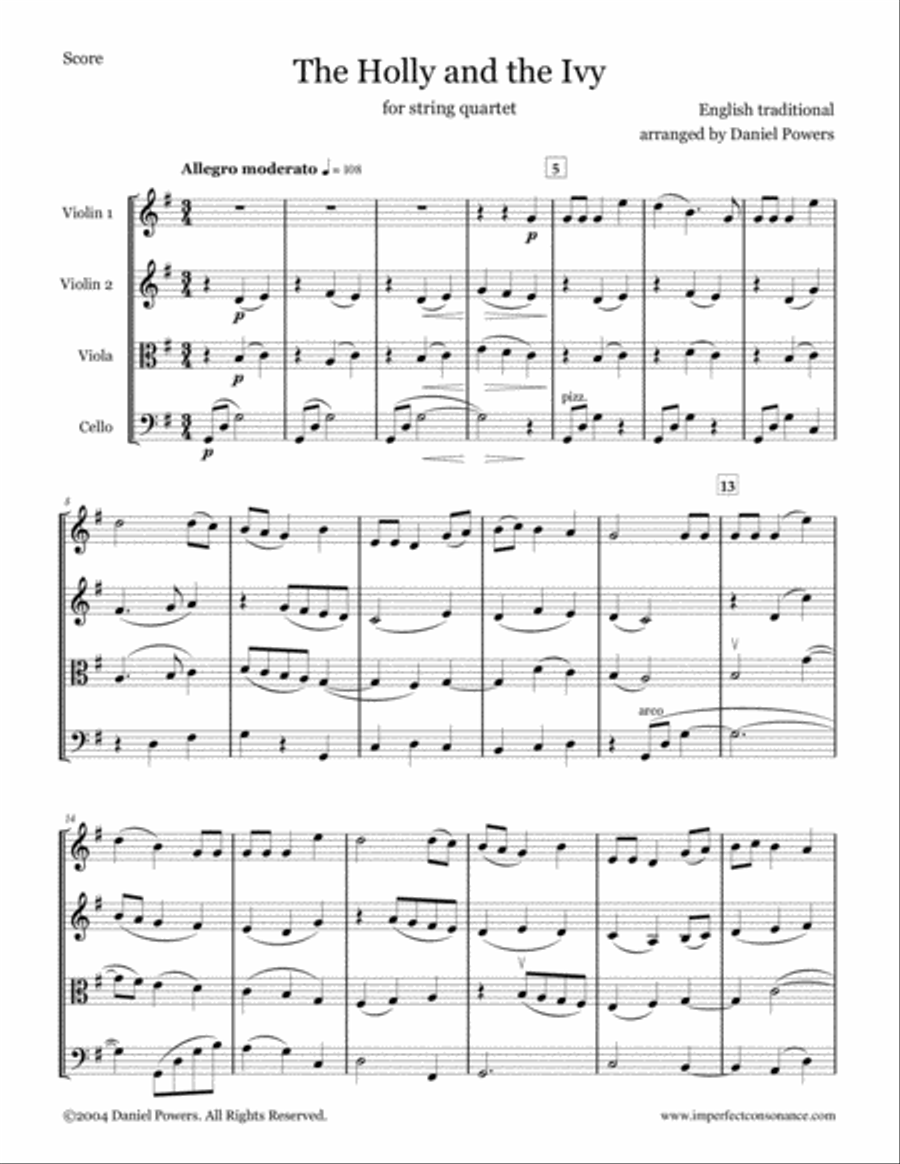 The Holly and the Ivy (string quartet) String Quartet scores gallery preview page 1