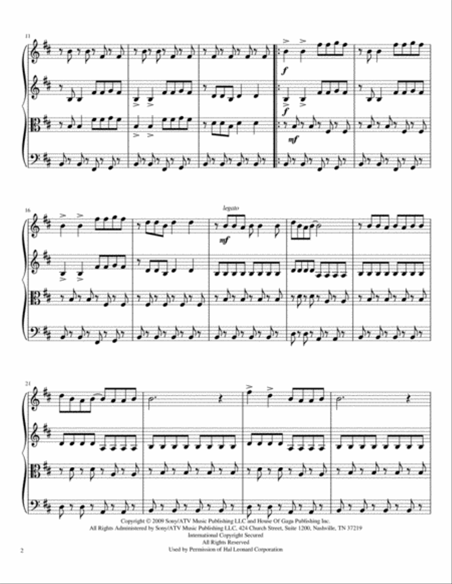 Bad Romance Bad Romance String Quartet scores gallery preview page 3