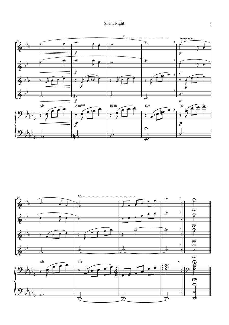 Silent Night | BEAUTIFUL Arrangement Saxophone Quartet scores gallery preview page 3