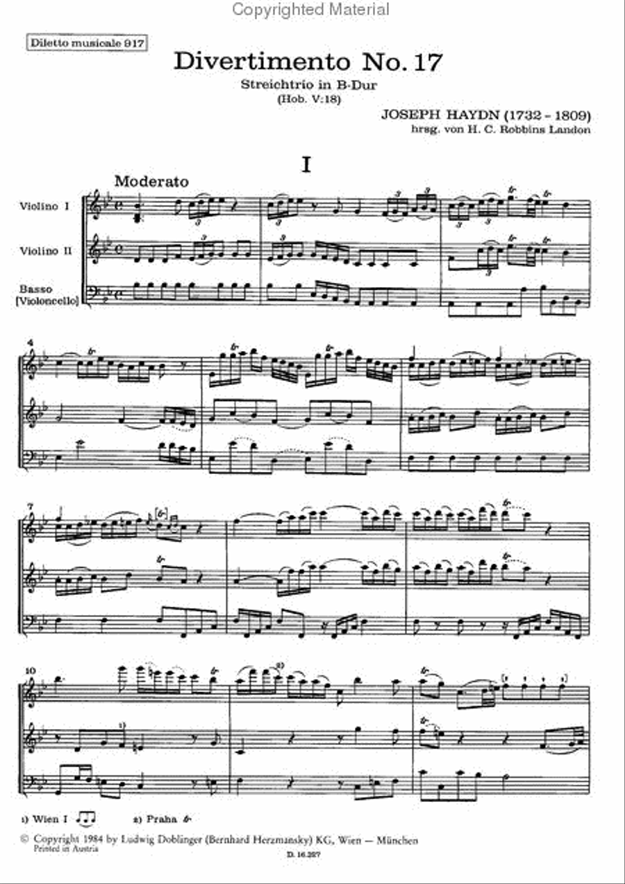 Streichtrio Nr. 17 B-Dur Hob. V:17 Violin scores gallery preview page 2