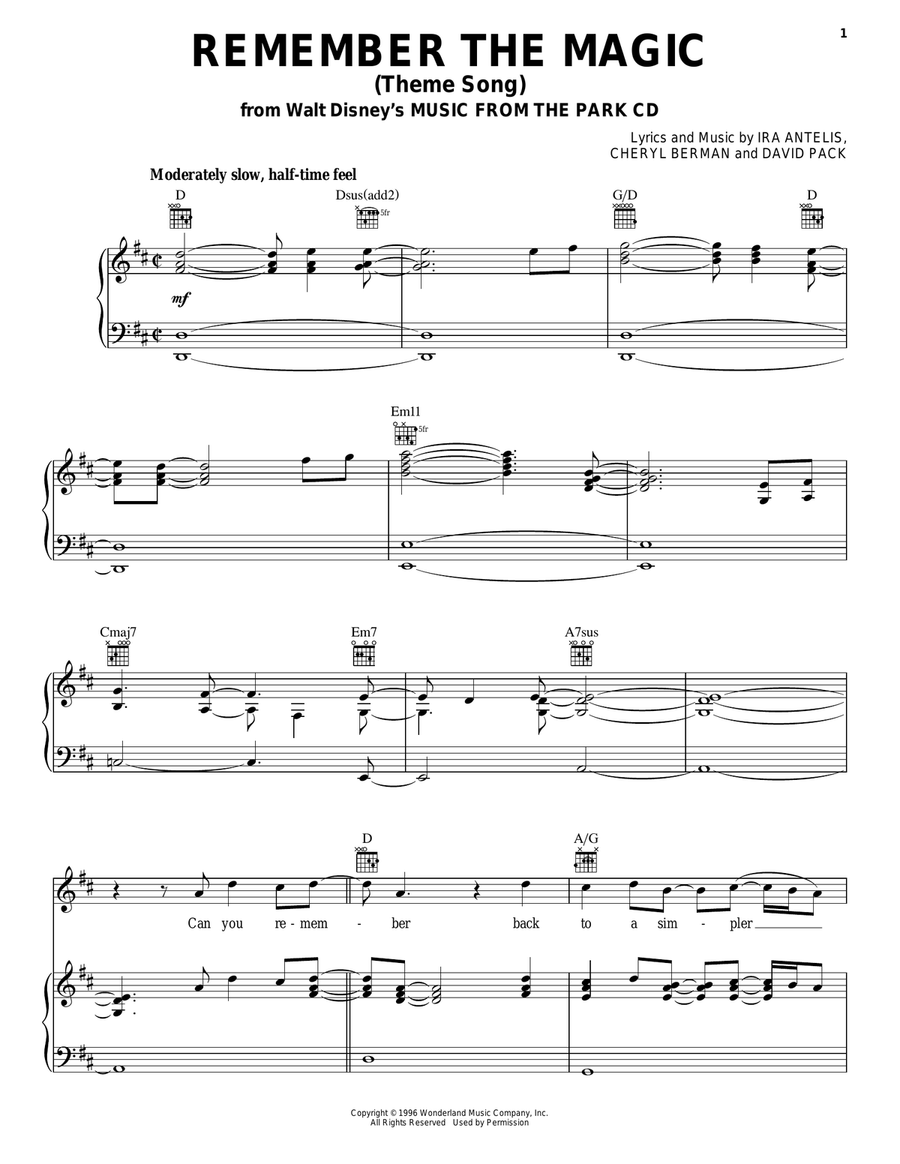 Remember The Magic (Theme Song) Piano, Vocal, Guitar scores gallery preview page 1