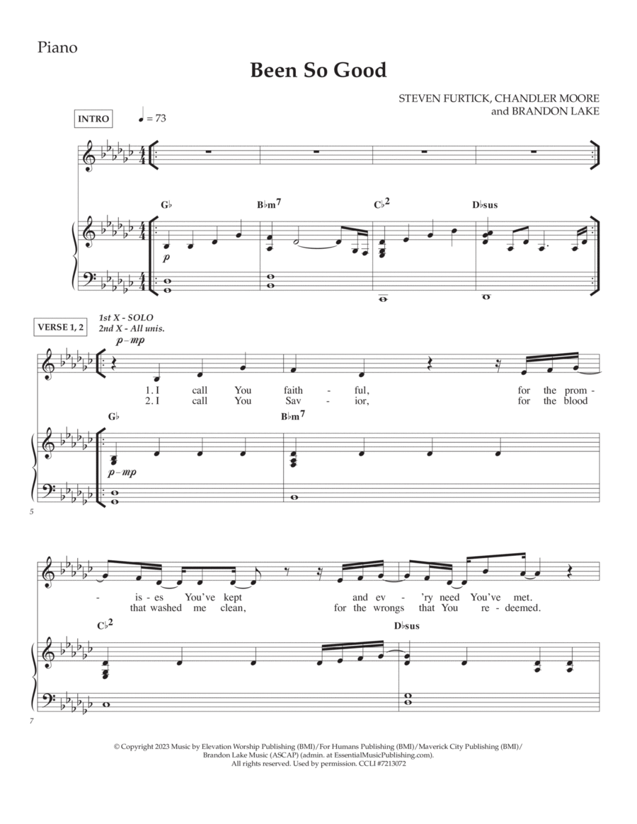 Been So Good Piano, Vocal, Guitar scores gallery preview page 1
