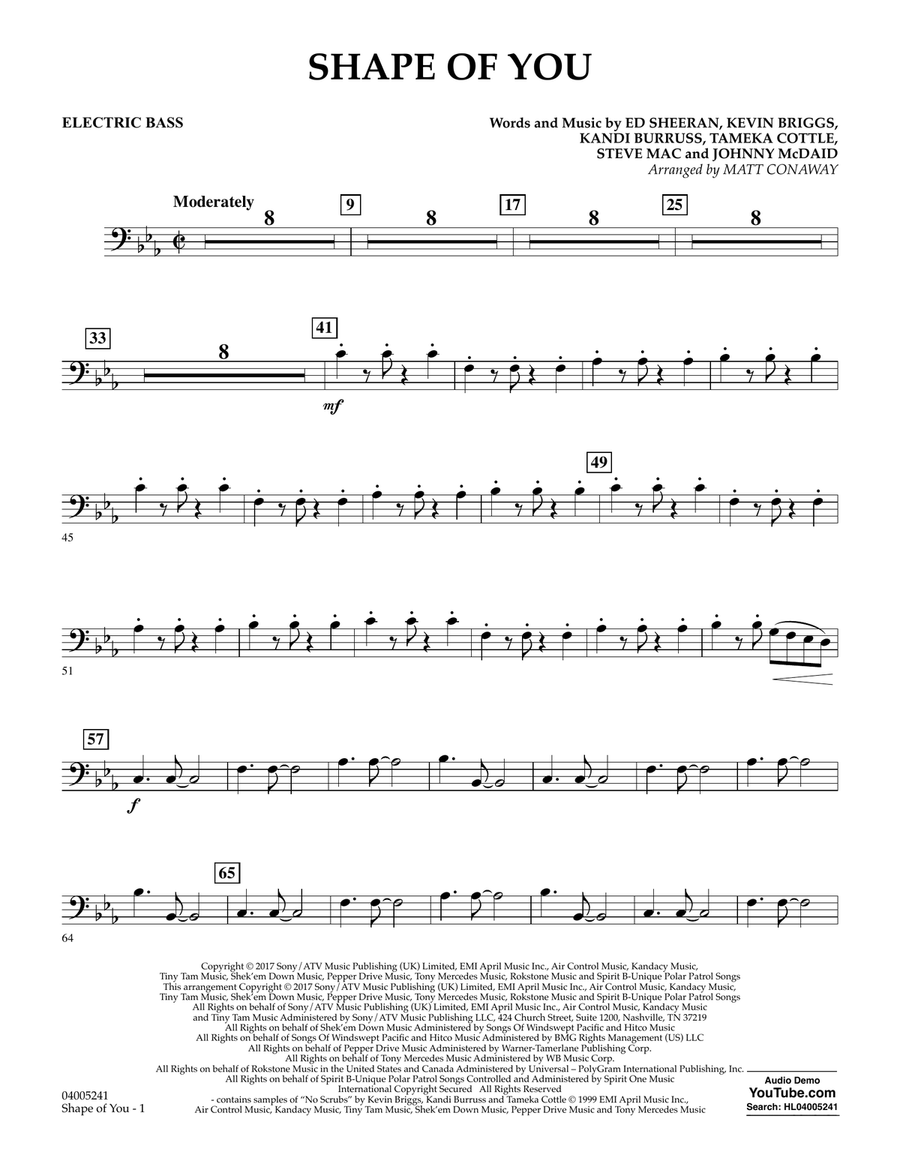 Shape of You - Electric Bass Bass Guitar scores gallery preview page 1