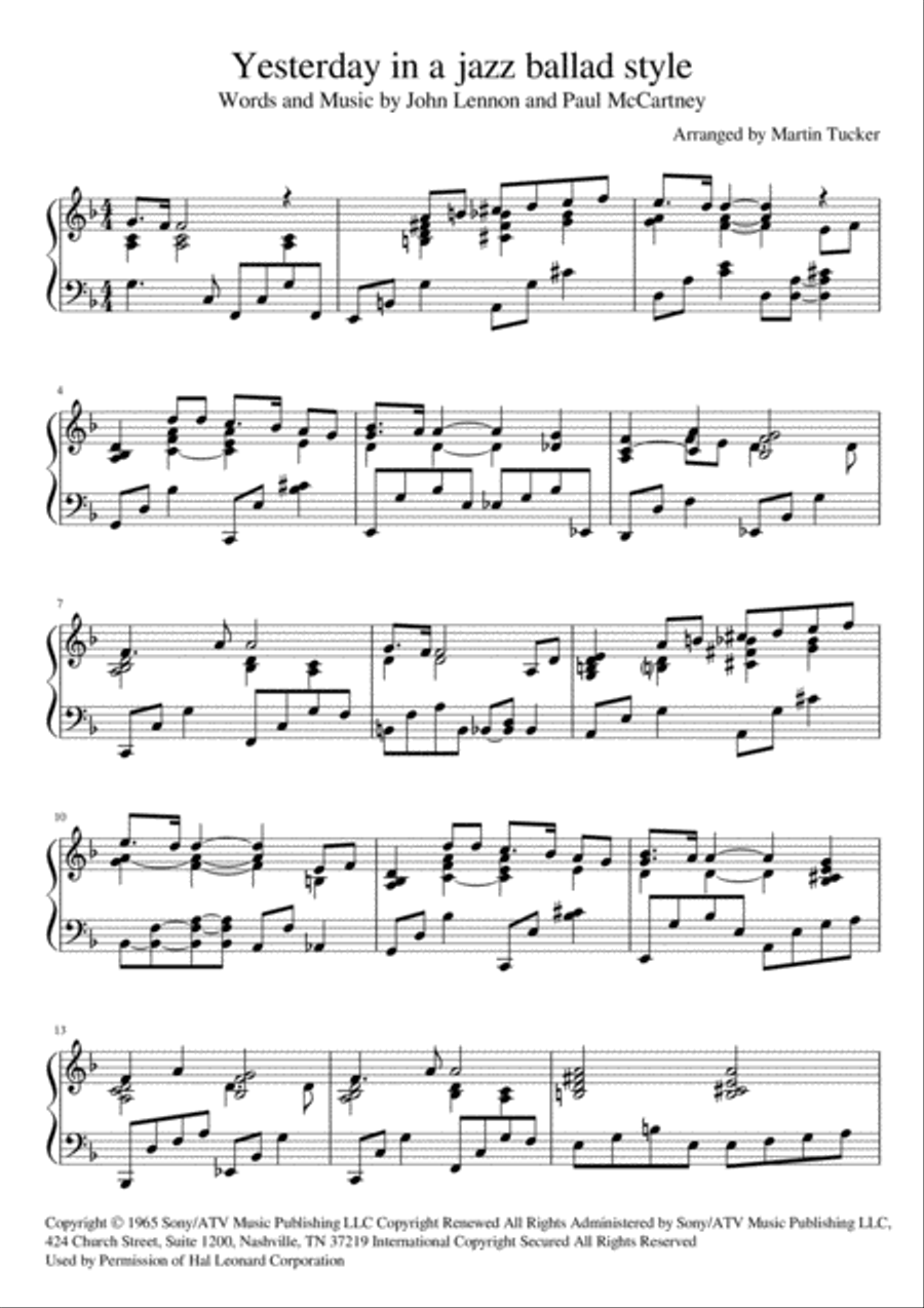 Yesterday Piano Solo scores gallery preview page 1