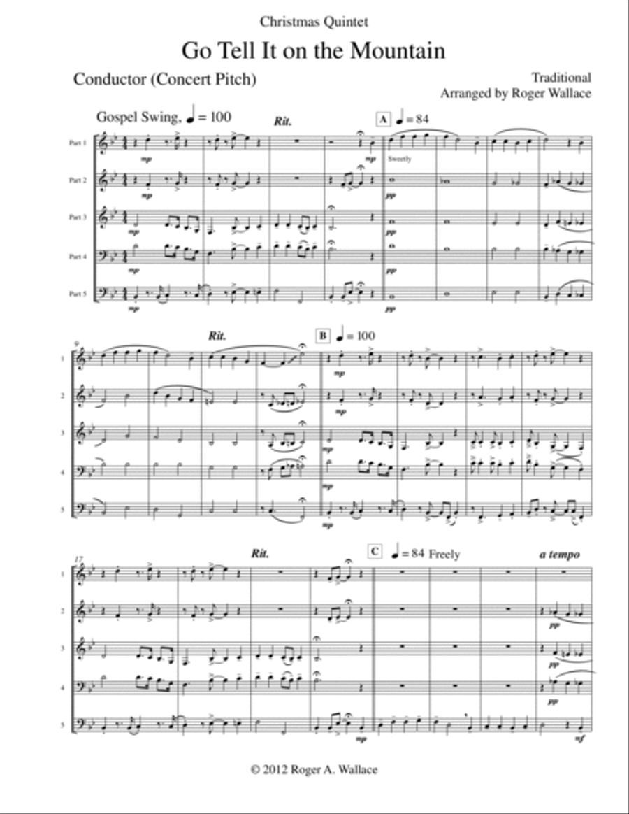 Go Tell It on the Mountain (Brass Choir) Brass Ensemble scores gallery preview page 2
