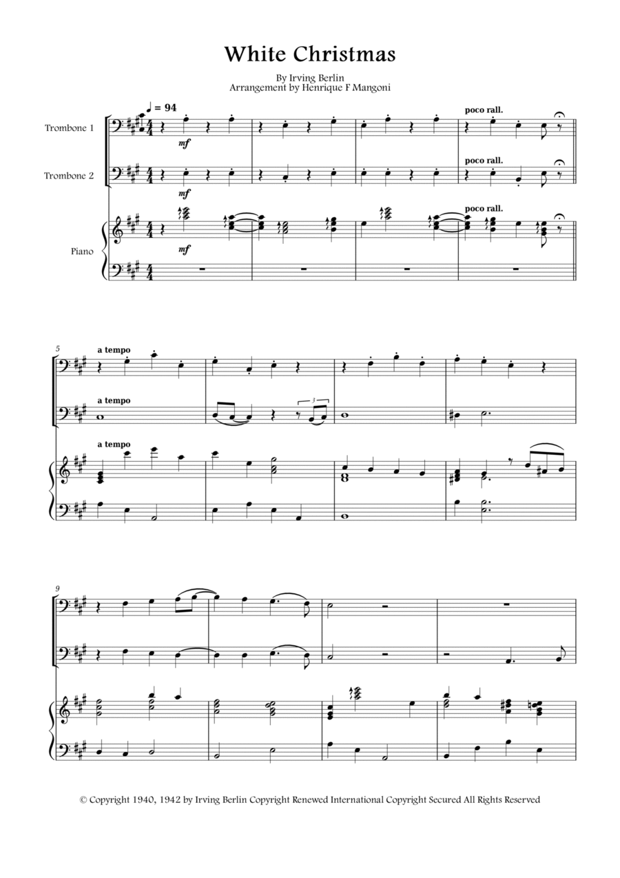 White Christmas Trombone Duet scores gallery preview page 1