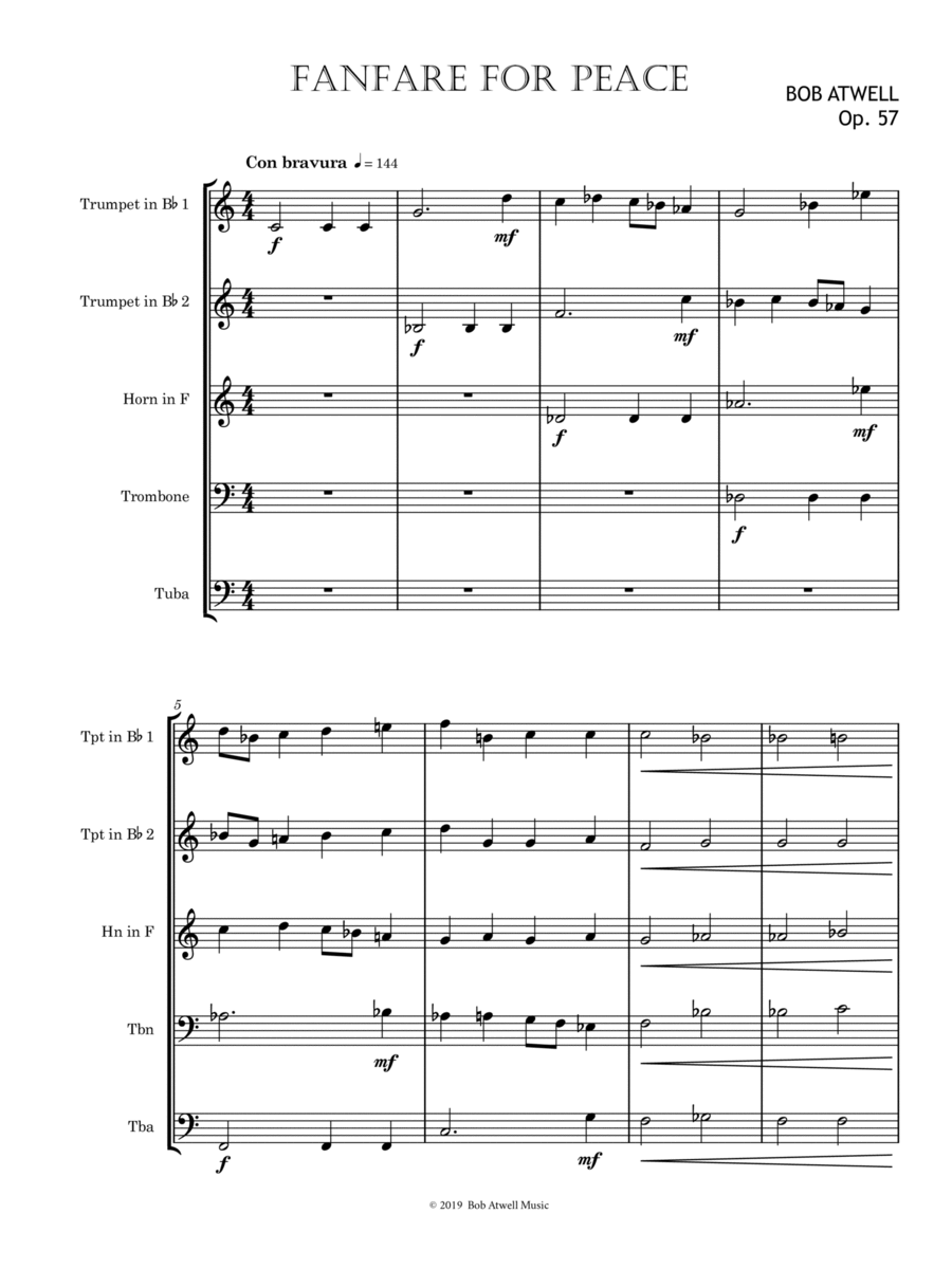 Fanfare for Peace Brass Ensemble scores gallery preview page 1