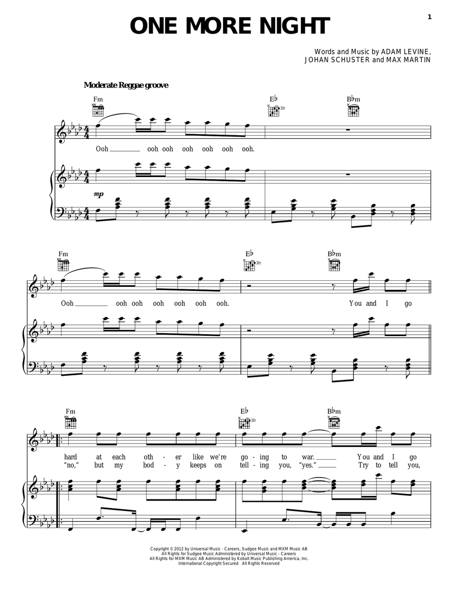 One More Night One More Night Piano, Vocal, Guitar scores gallery preview page 1