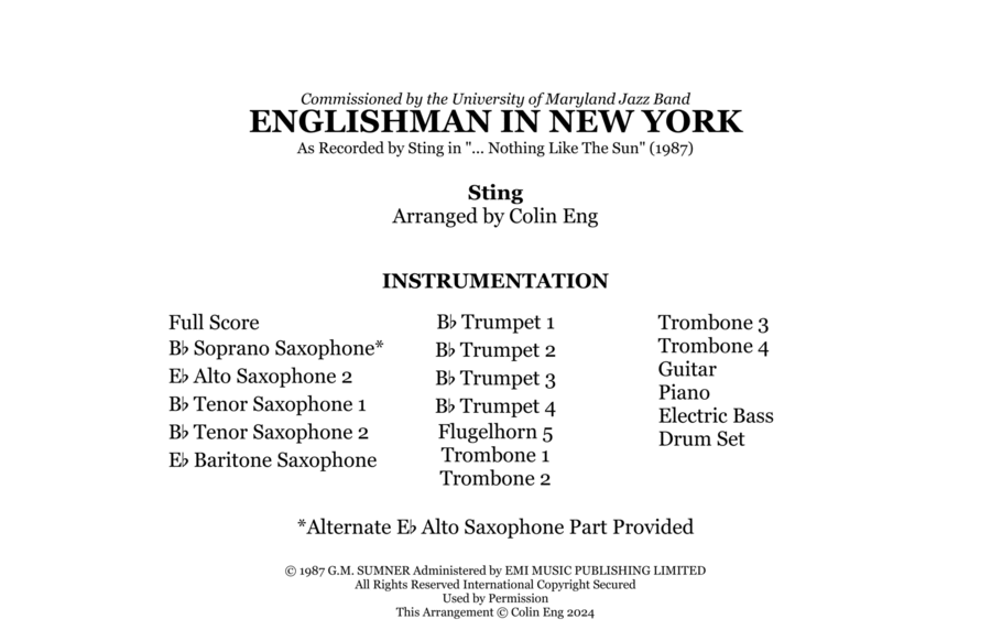 Englishman In New York Jazz Ensemble scores gallery preview page 1