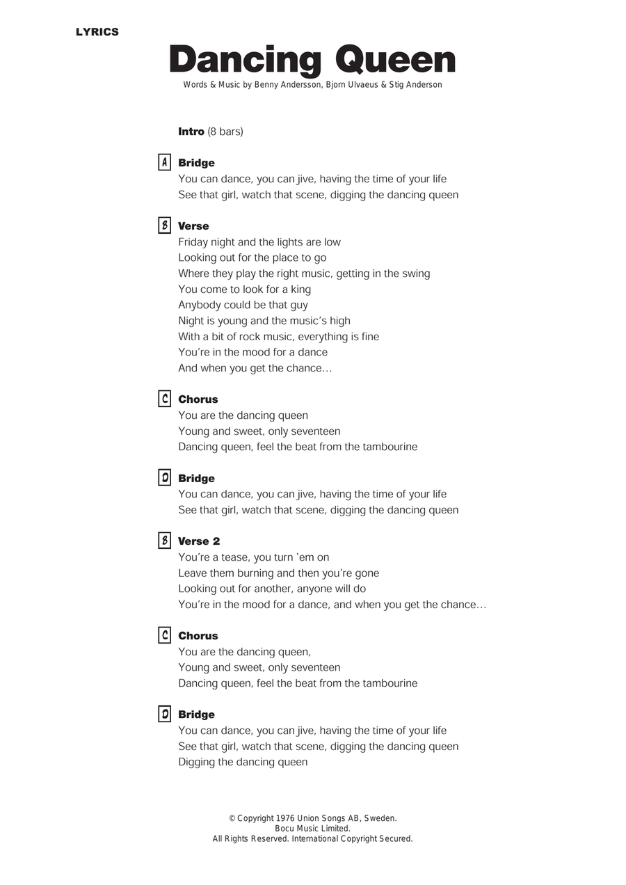 Dancing Queen Dancing Queen Piano, Vocal, Guitar scores gallery preview page 1