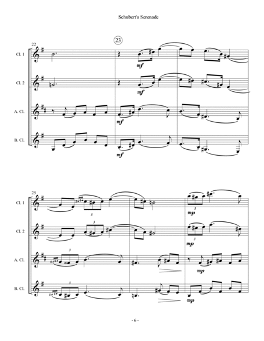 Schubert's Serenade - Clarinet Quartet Clarinet Quartet scores gallery preview page 6
