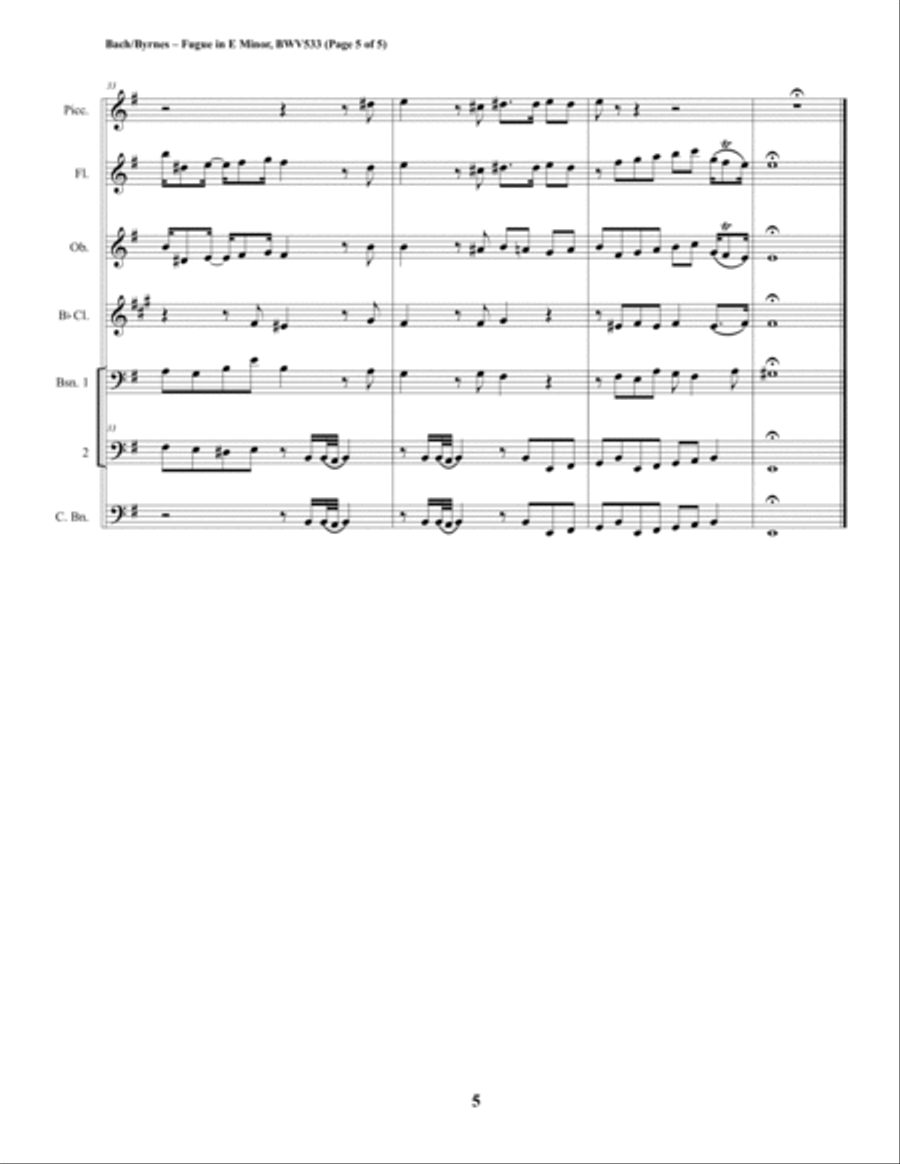 Fugue in E Minor, BWV 533 (Woodwind Septet) Woodwind Ensemble scores gallery preview page 5