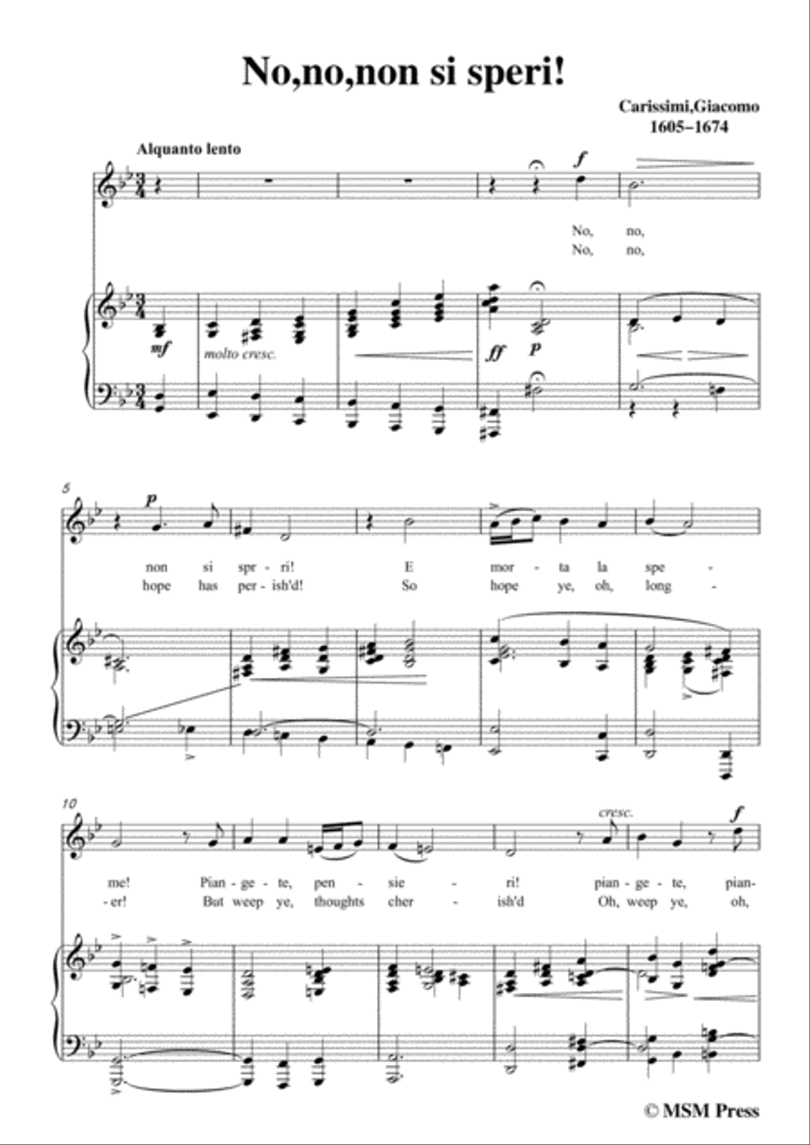 Carissimi-No,no,non si speri,in g minor,for Voice and Piano Voice Solo scores gallery preview page 3