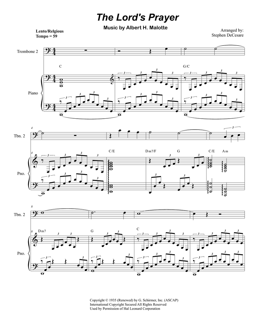 The Lord's Prayer Trombone Duet scores gallery preview page 1