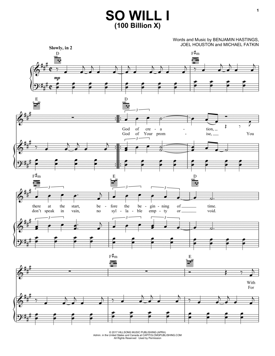 So Will I (100 Billion X) Piano, Vocal, Guitar scores gallery preview page 1