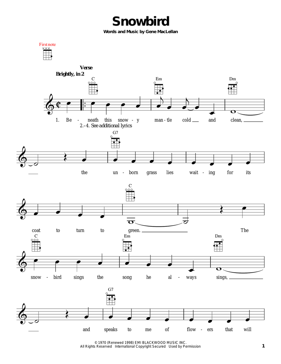 Snowbird Ukulele scores gallery preview page 1