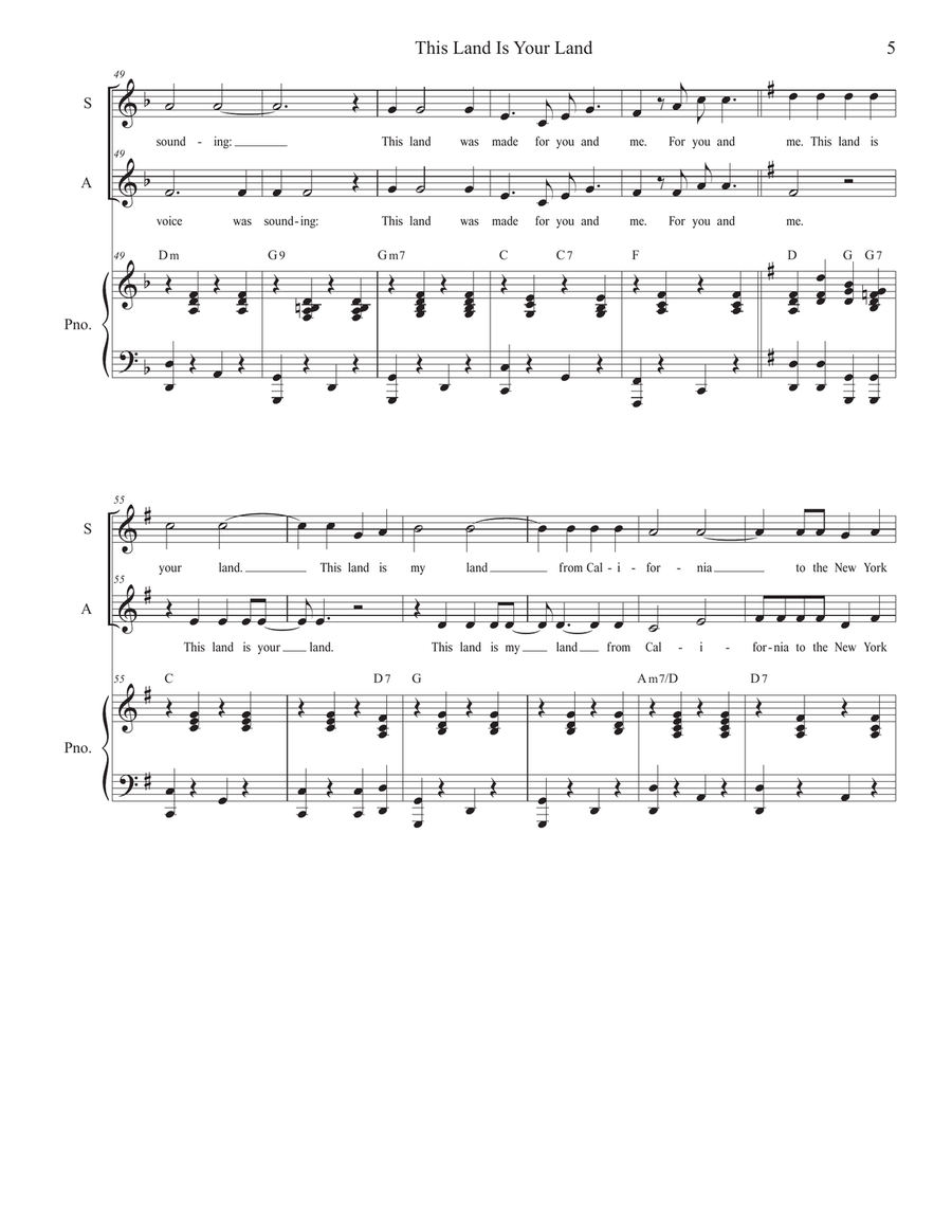 This Land Is Your Land Alto Voice scores gallery preview page 5
