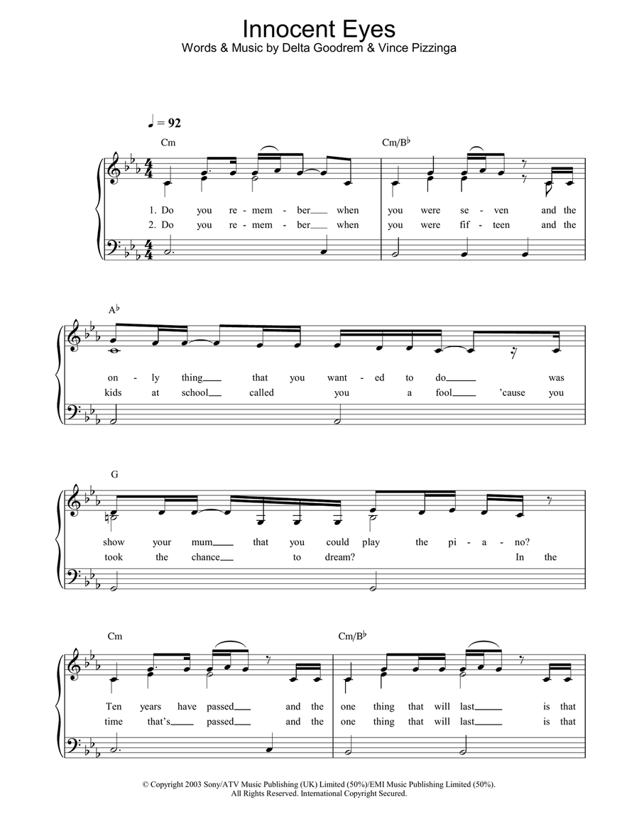Innocent Eyes Innocent Eyes Piano Solo scores gallery preview page 1