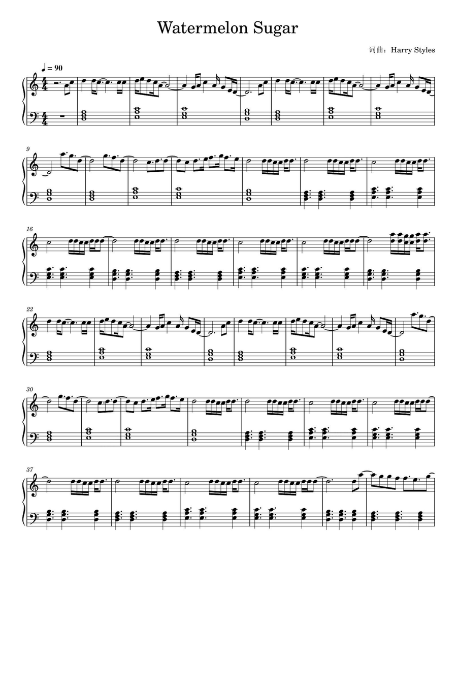Watermelon Sugar Watermelon Sugar Piano Solo scores gallery preview page 1