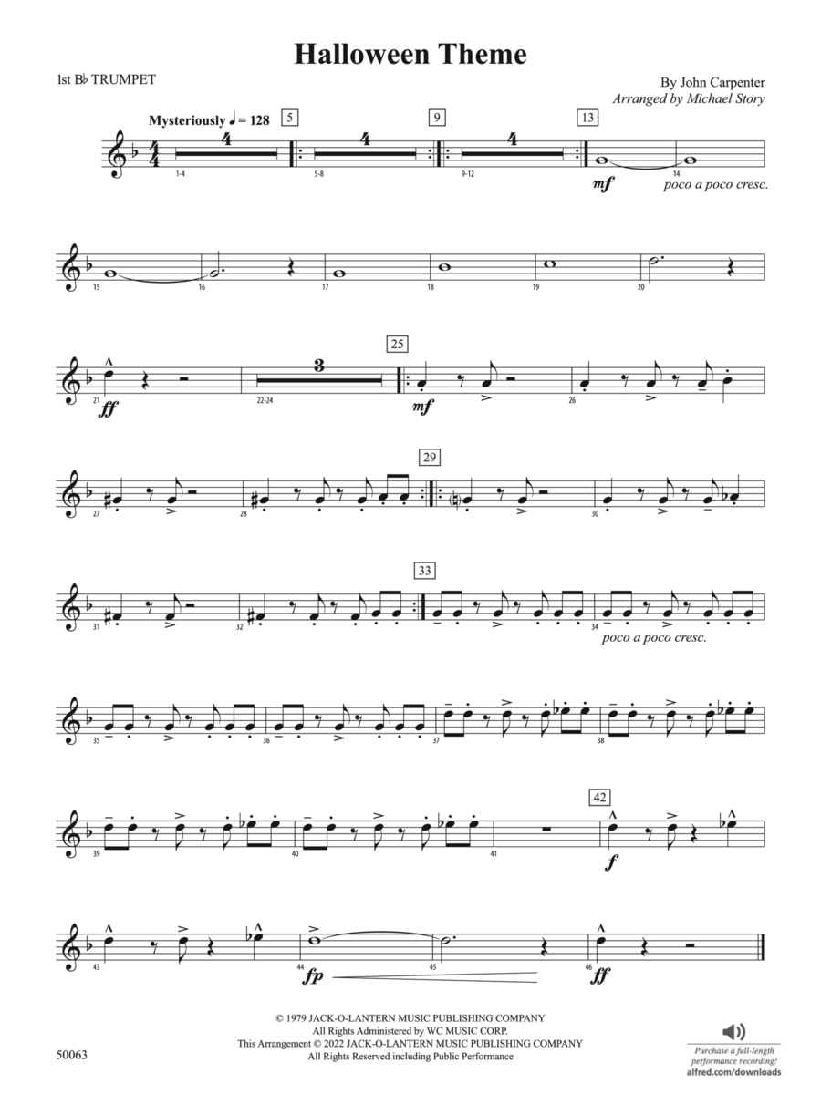 Halloween Theme: 1st B-flat Trumpet Concert Band scores gallery preview page 1