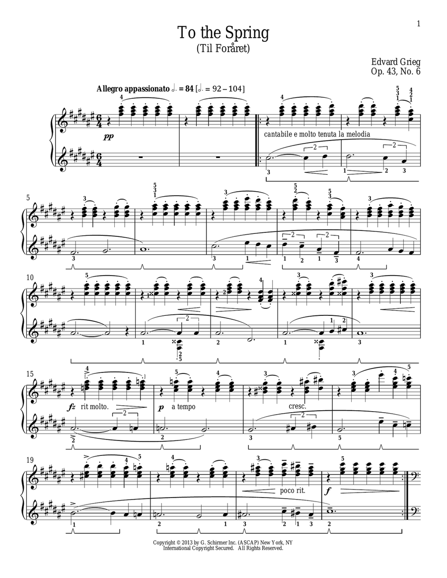 To The Spring (Til Foraret), Op. 43, No. 6 Piano Solo scores gallery preview page 1