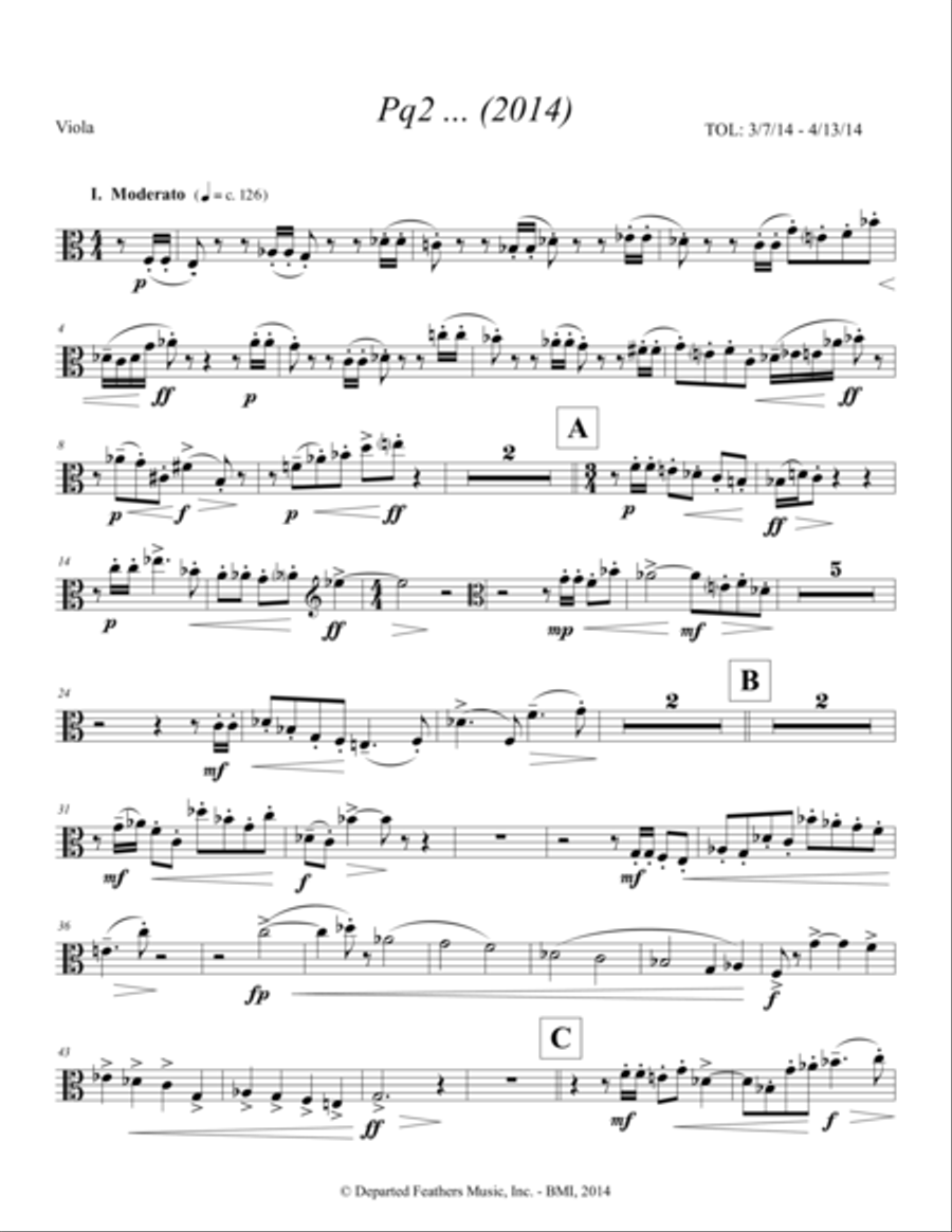 Pq2 ... (2014) for piano and string quartet, viola part Piano Quintet scores gallery preview page 1