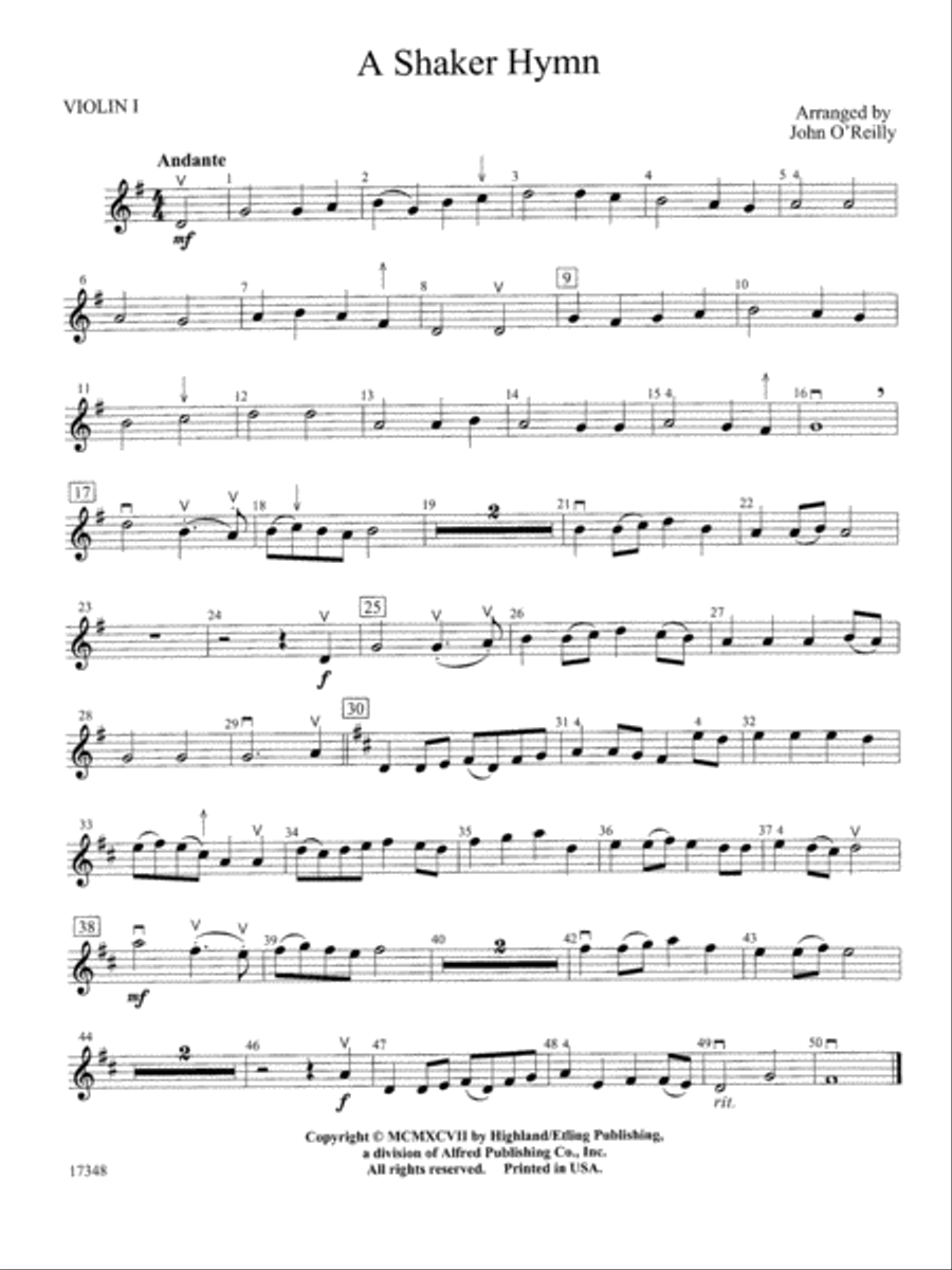 A Shaker Hymn: 1st Violin String Orchestra scores gallery preview page 1