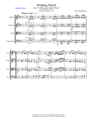 WEDDING MARCH, Mendelssohn, String Quartet, Early Intermediate Level for 2 violins, viola and cello