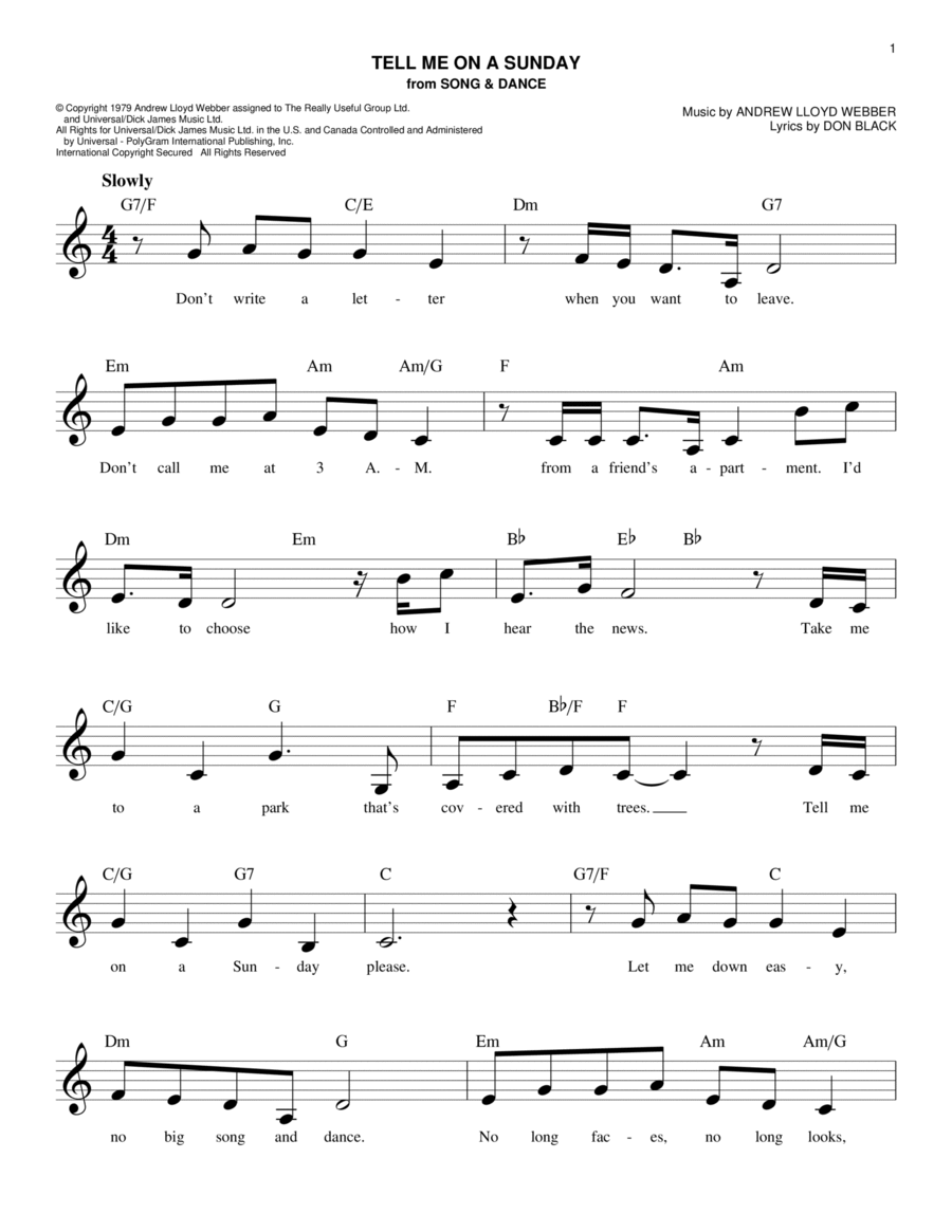 Tell Me On A Sunday Piano scores gallery preview page 1