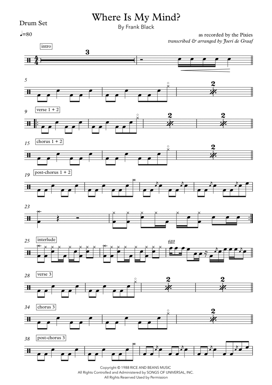 Where Is My Mind? Drum Set scores gallery preview page 1