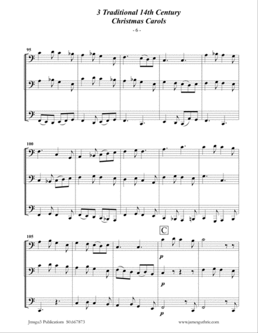 3 Traditional 14th Century Christmas Carols for Euphonium Duo & Tuba Brass Duet scores gallery preview page 6