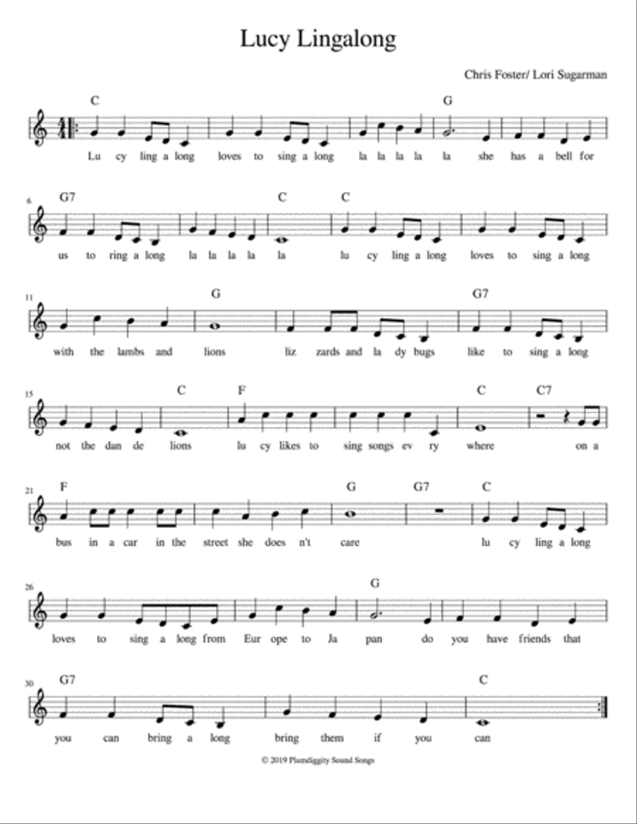 Lucy Lingalong - Lead Sheet Piano, Vocal, Guitar scores gallery preview page 1