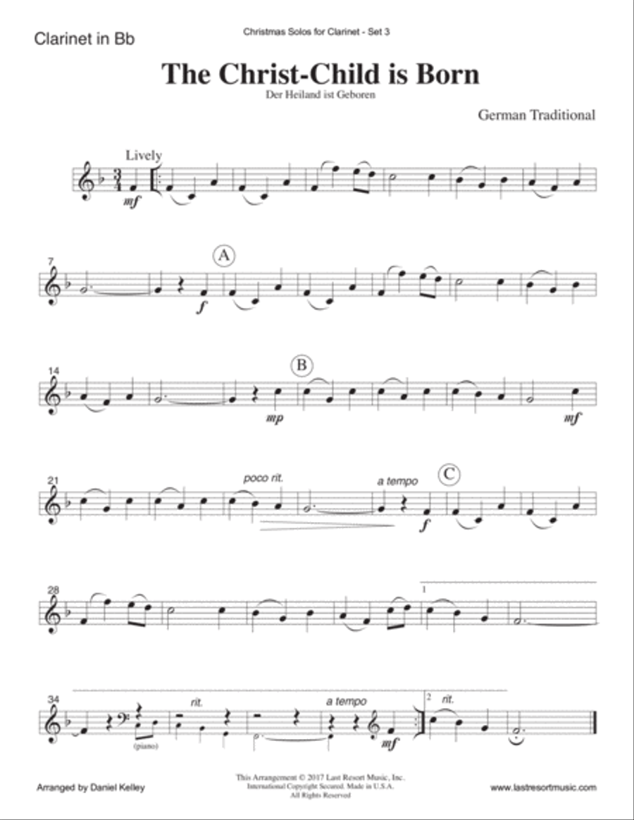 Christmas Solos for Clarinet & Piano Set 3 Clarinet Solo scores gallery preview page 3