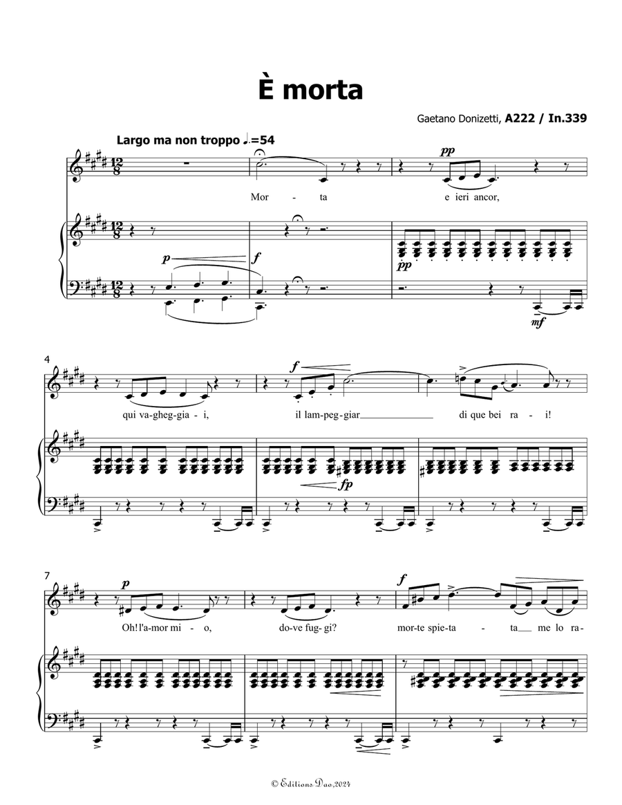 È morta, by Donizetti, in c sharp minor Piano, Vocal scores gallery preview page 3