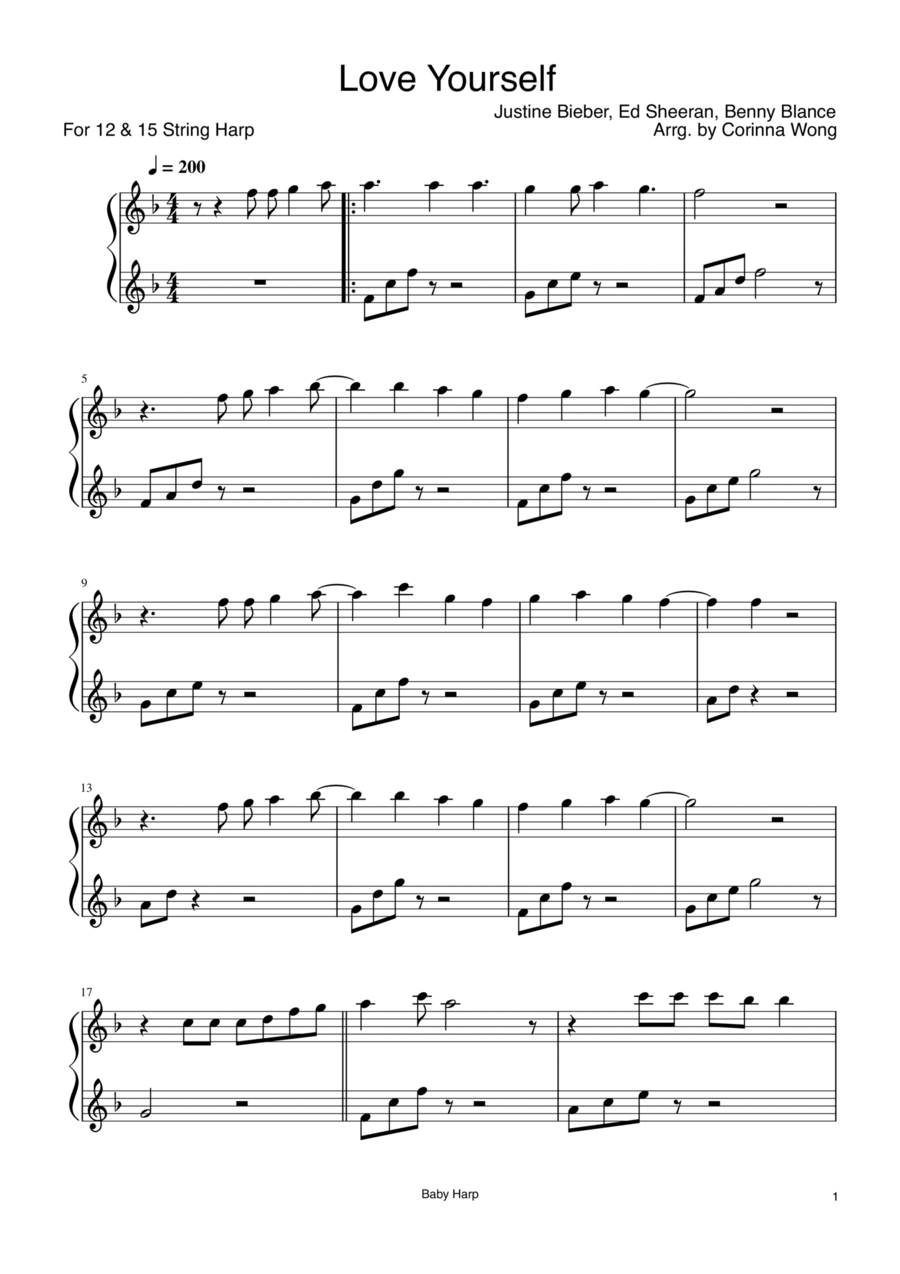 Love Yourself by Justin Bieber Harp - Digital Sheet Music