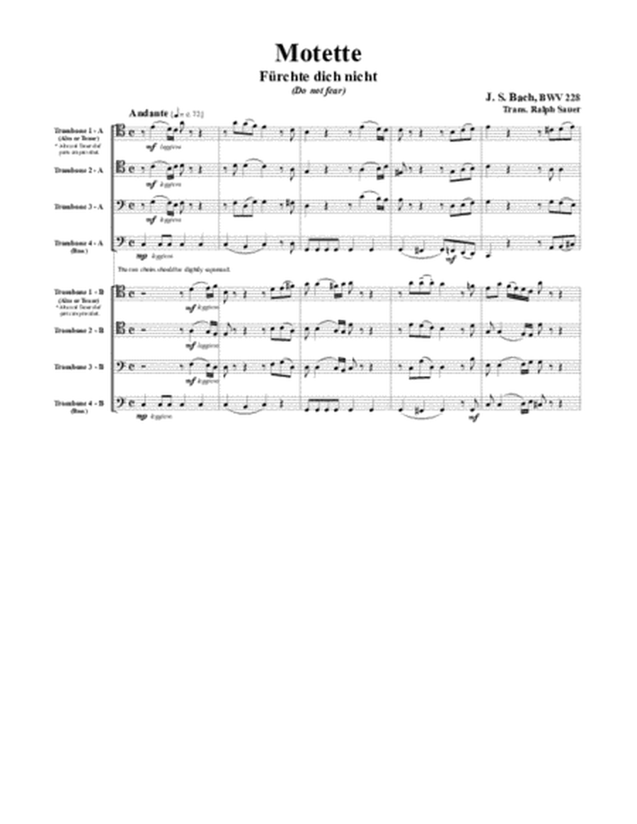 Motet Furchte dich nicht (Do not fear) BWV 228 for 8-part Trombone Ensemble