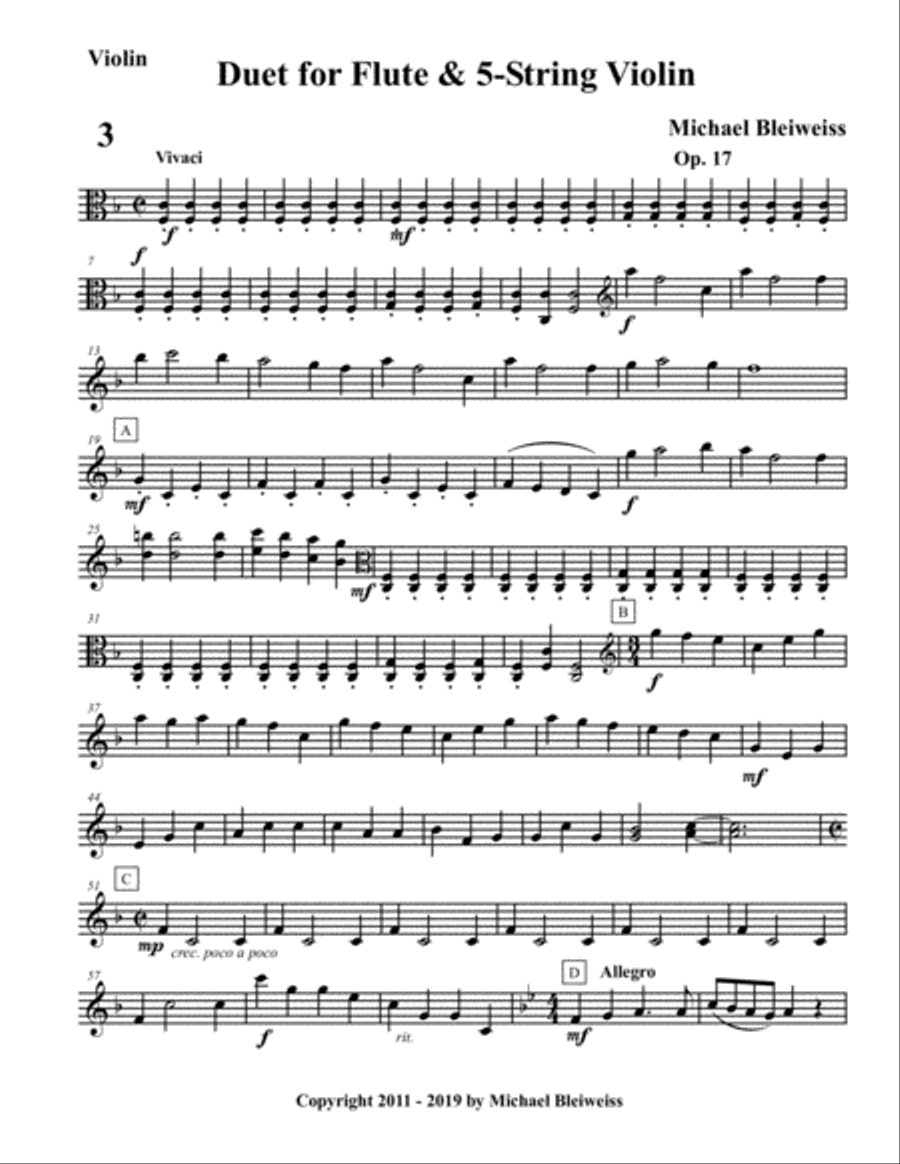 Duet Op. 17 for Flute and 5-String Violin Flute scores gallery preview page 6