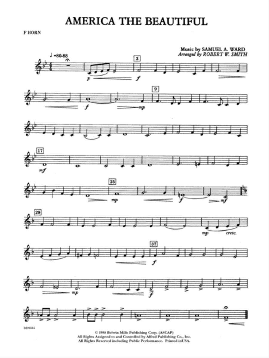America the Beautiful: 1st F Horn Concert Band scores gallery preview page 1